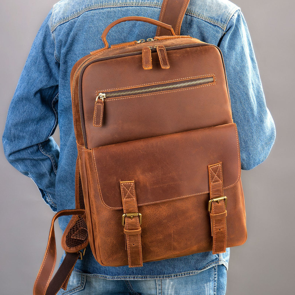 Sac à dos rétro en cuir Crazy Horse pour homme