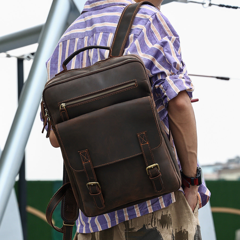 Sac à dos rétro en cuir Crazy Horse pour homme