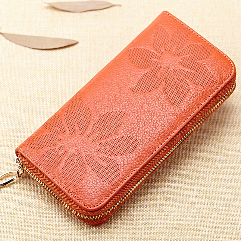 Portefeuille long pour femme en cuir