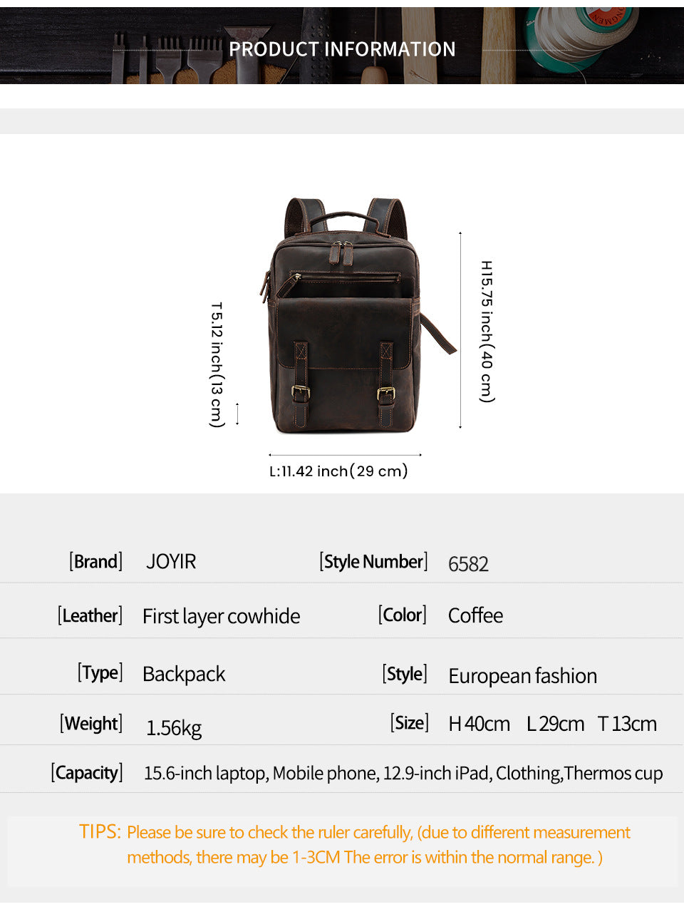 Sac à dos rétro en cuir Crazy Horse pour homme