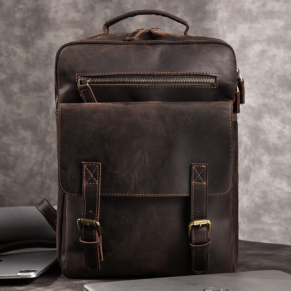 Sac à dos rétro en cuir Crazy Horse pour homme