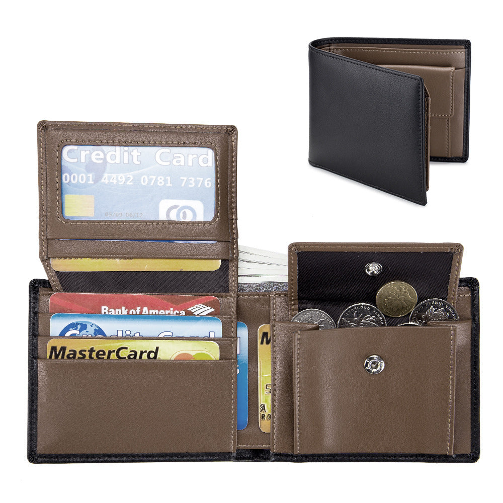 Portefeuille trifold en cuir de vachette doux pour hommes
