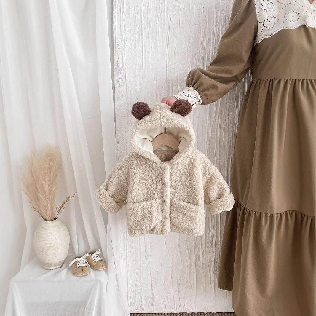 Manteau épais et chaud pour tout-petits avec oreilles d'ours en peluche