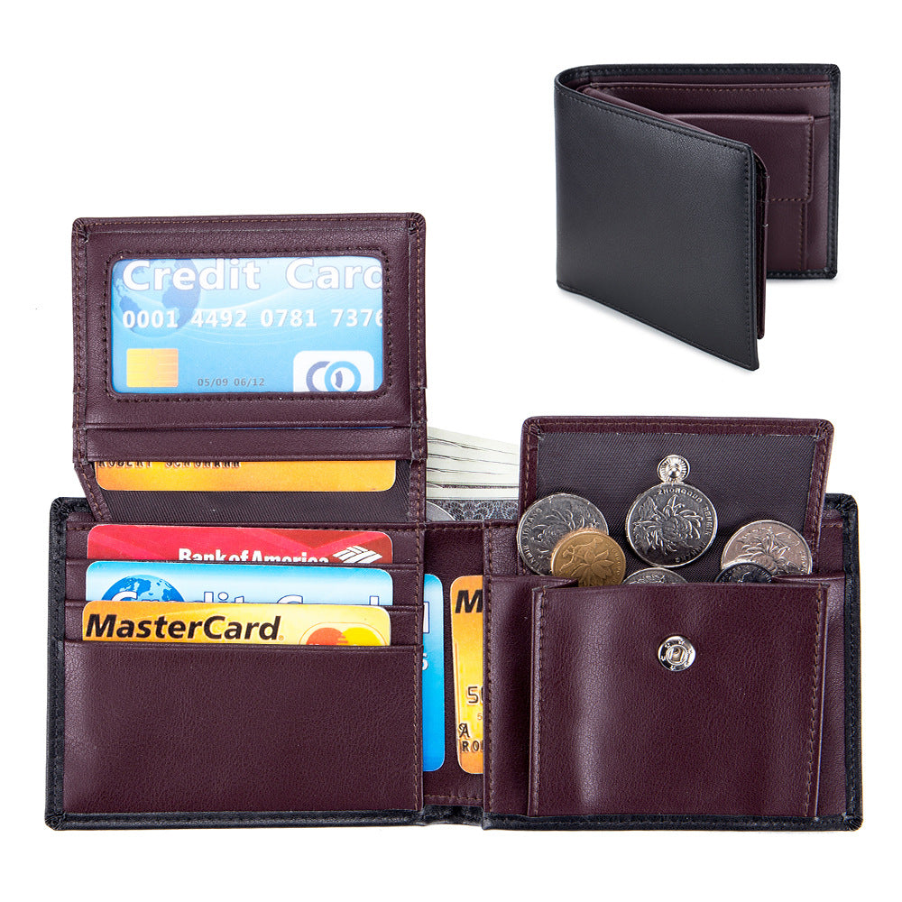 Portefeuille trifold en cuir de vachette doux pour hommes