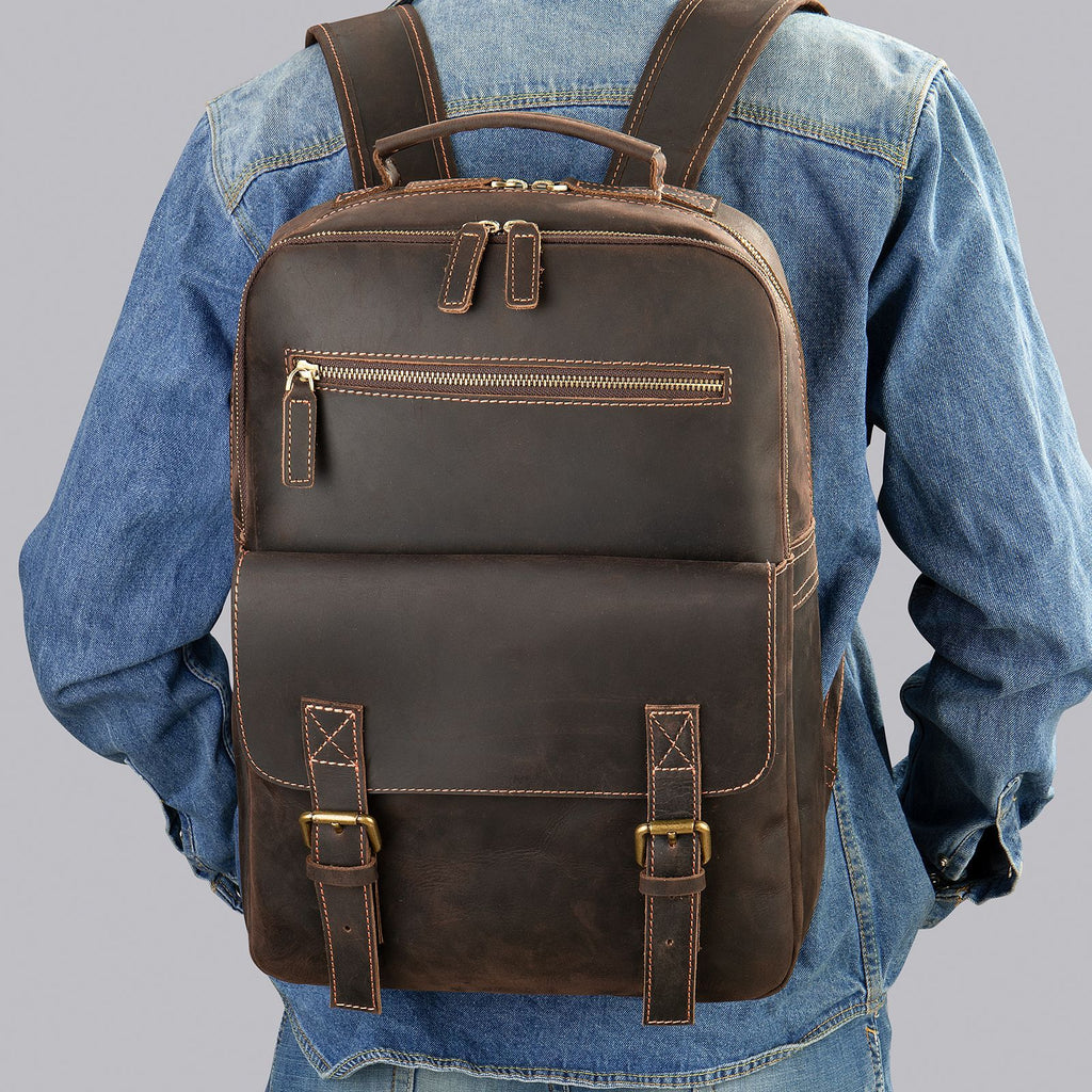 Sac à dos rétro en cuir Crazy Horse pour homme