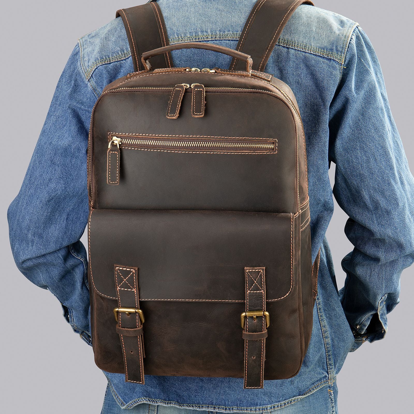 Sac à dos rétro en cuir Crazy Horse pour homme