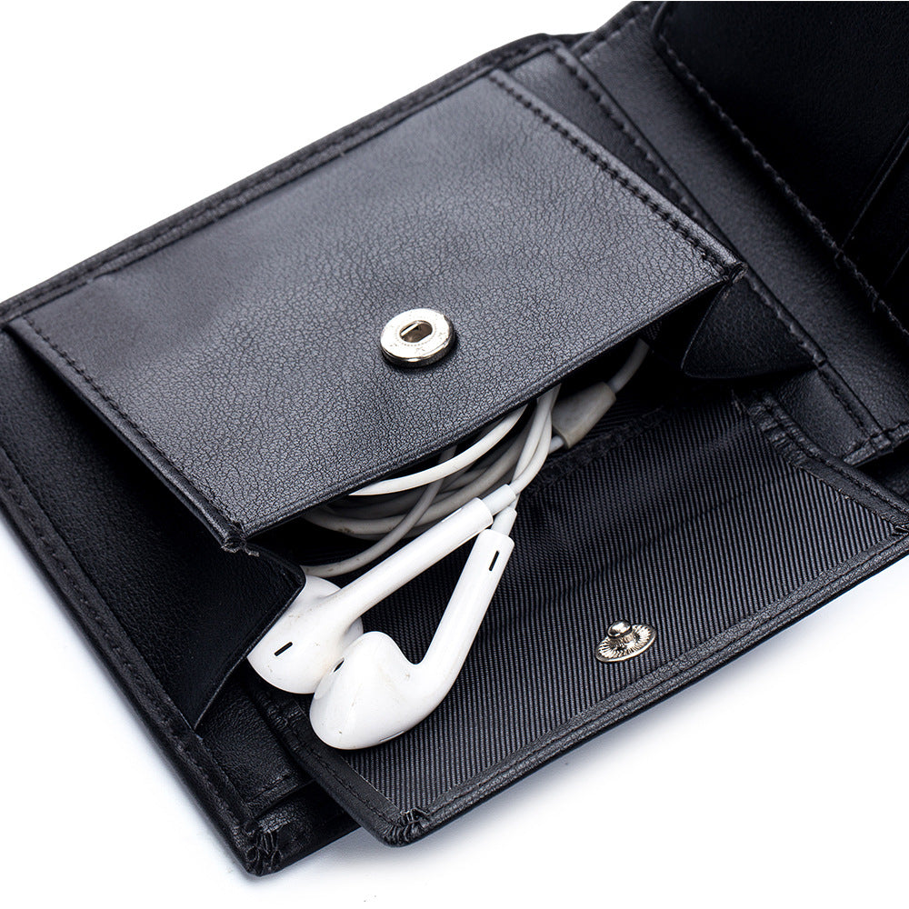 Portefeuille trifold en cuir de vachette doux pour hommes