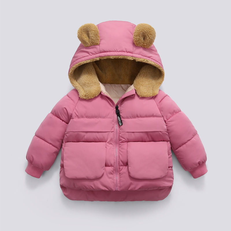 Blouson chaud à capuche courte et épaisse pour enfants pour l'automne et l'hiver