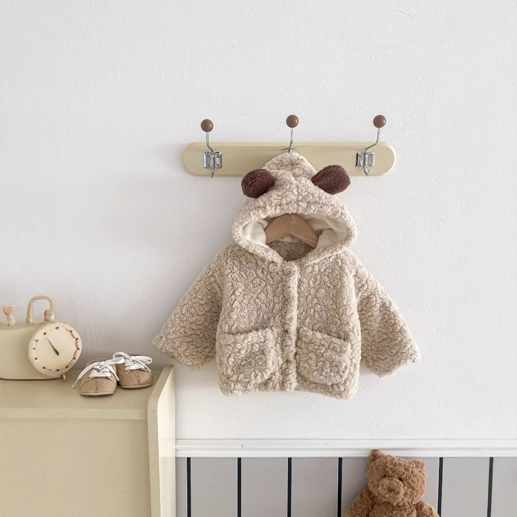 Manteau épais et chaud pour tout-petits avec oreilles d'ours en peluche