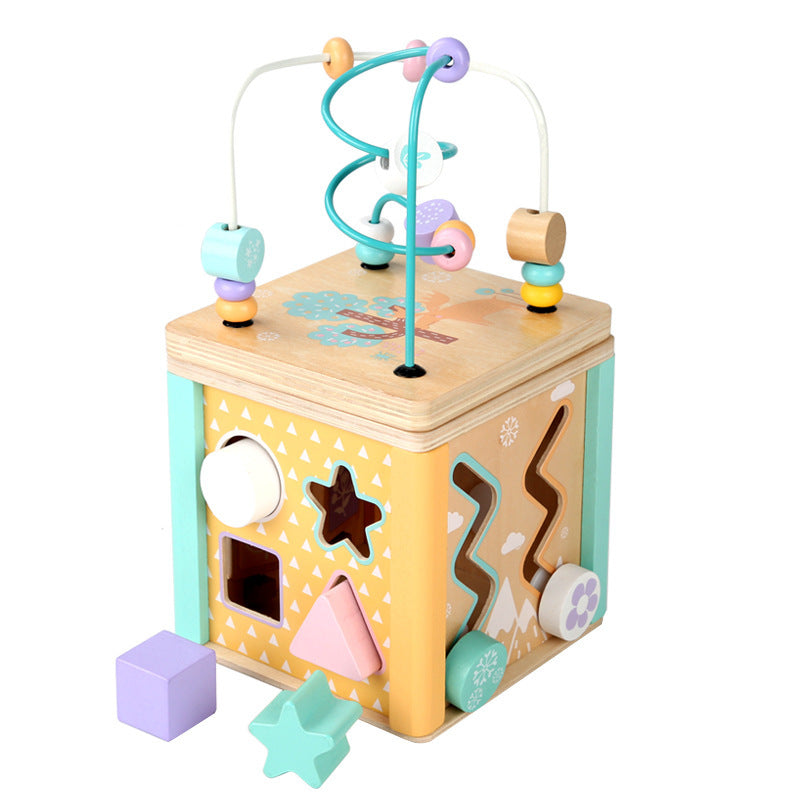 Cube de construction multifonctionnels en bois à perles