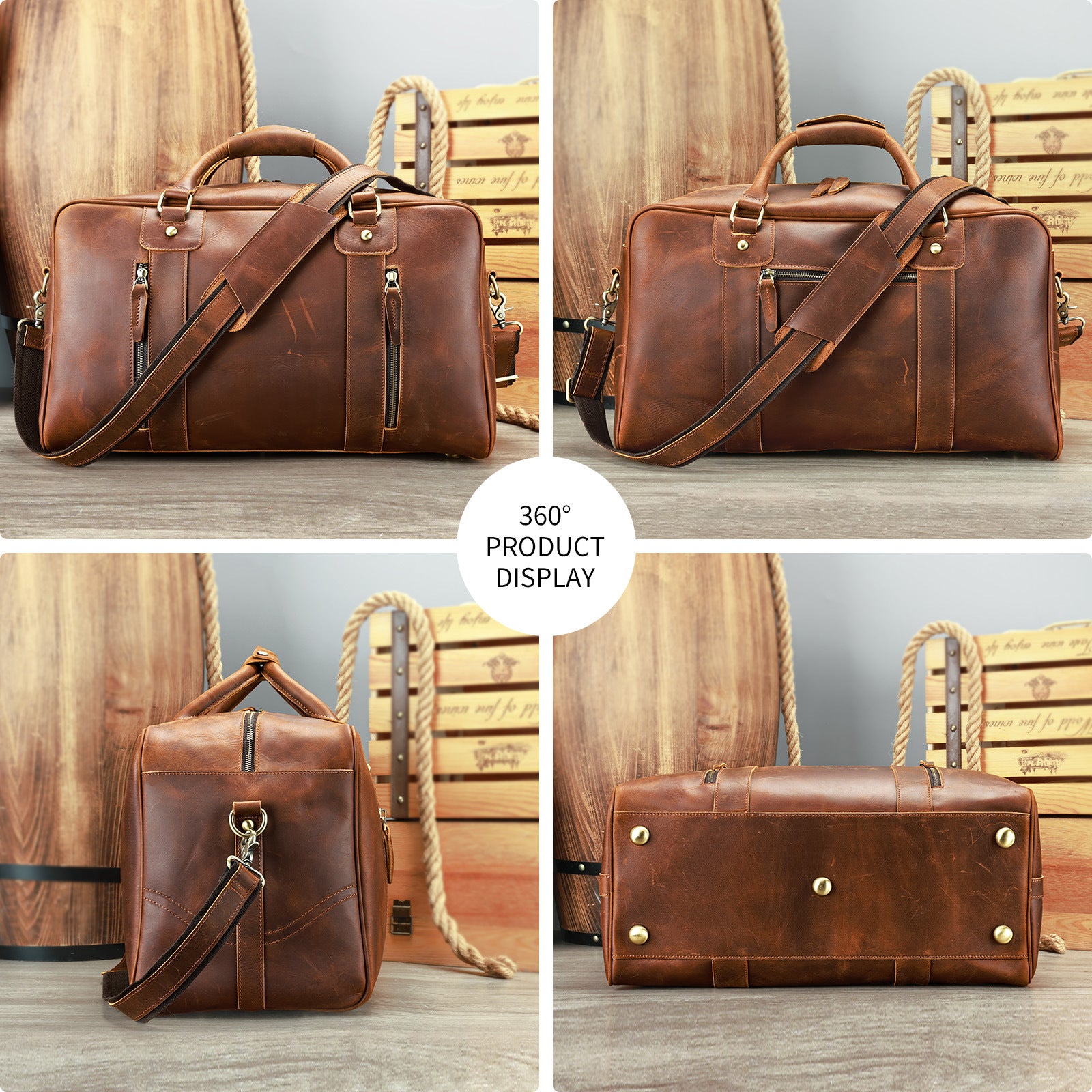 Sac de voyage rétro pour courtes distances, en cuir, pour homme
