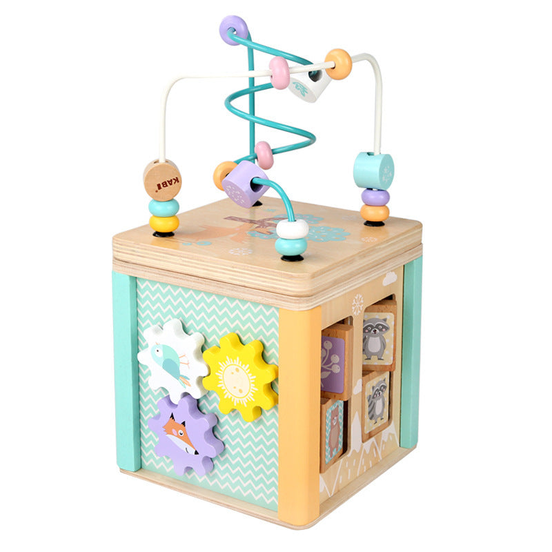 Cube de construction multifonctionnels en bois à perles
