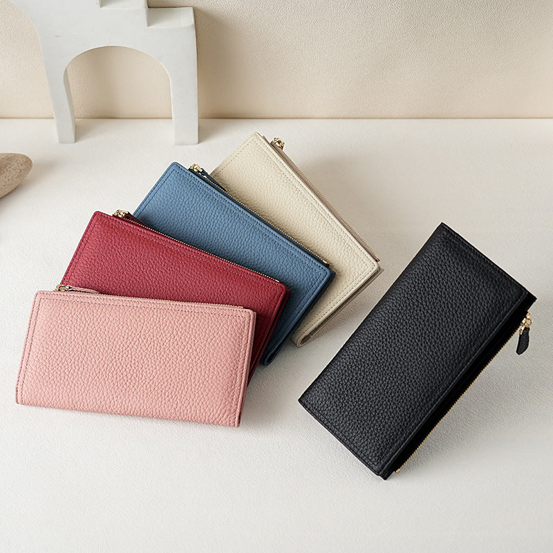 Portefeuille long pour femme en cuir, anti-magnétique et anti-vol