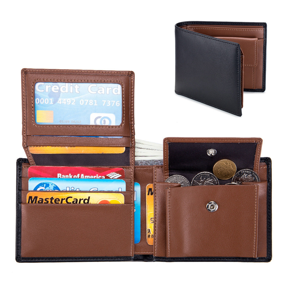 Portefeuille trifold en cuir de vachette doux pour hommes