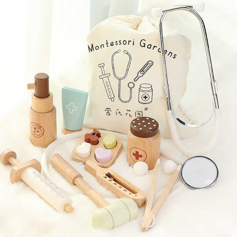 Jeu en bois massif pour enfants, simulation docteur/infirmière avec stéthoscope