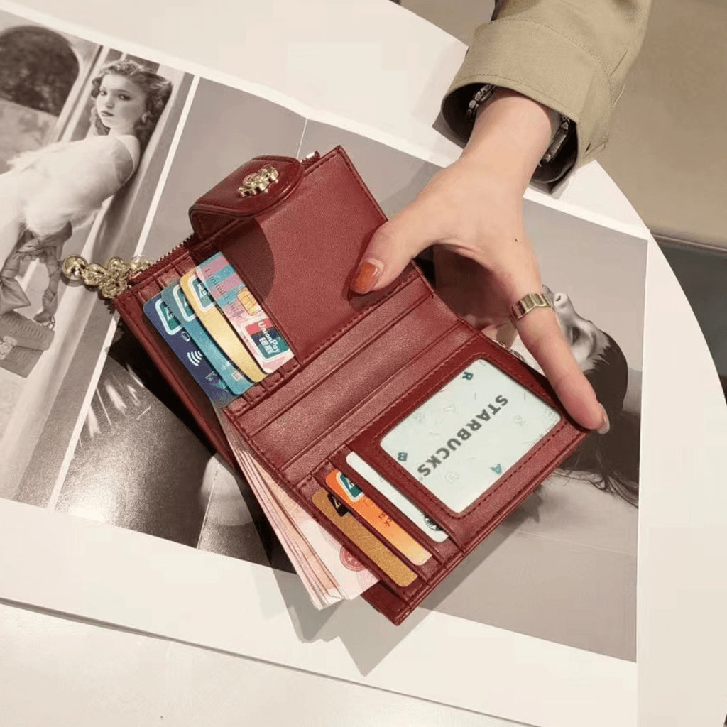 Portefeuille court pour femmes à double compartiment en cuir