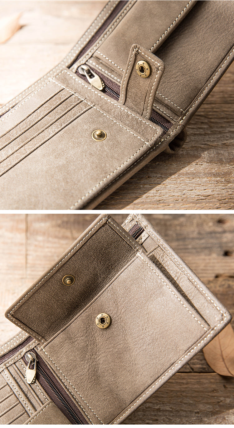 Portefeuille en cuir véritable ancien fait main