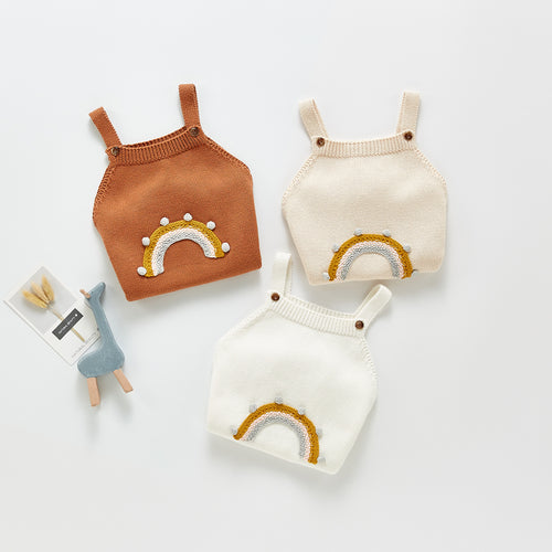 Knitted baby bodysuit with straps