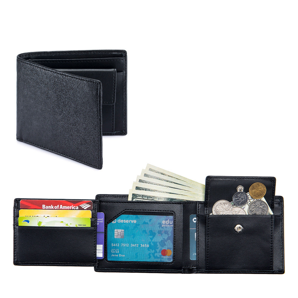 Portefeuille trifold en cuir de vachette doux pour hommes