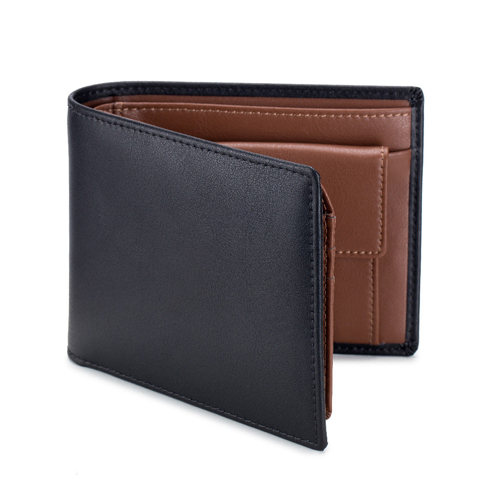 Portefeuille trifold en cuir de vachette doux pour hommes