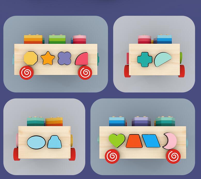 Cube voiture en forme de colonne géométrique colorée en bois