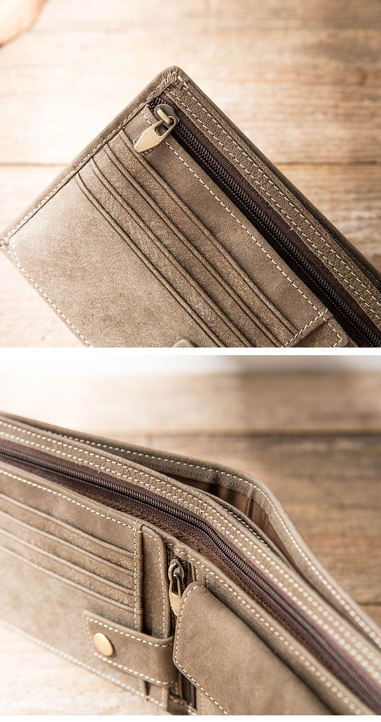 Portefeuille en cuir véritable ancien fait main