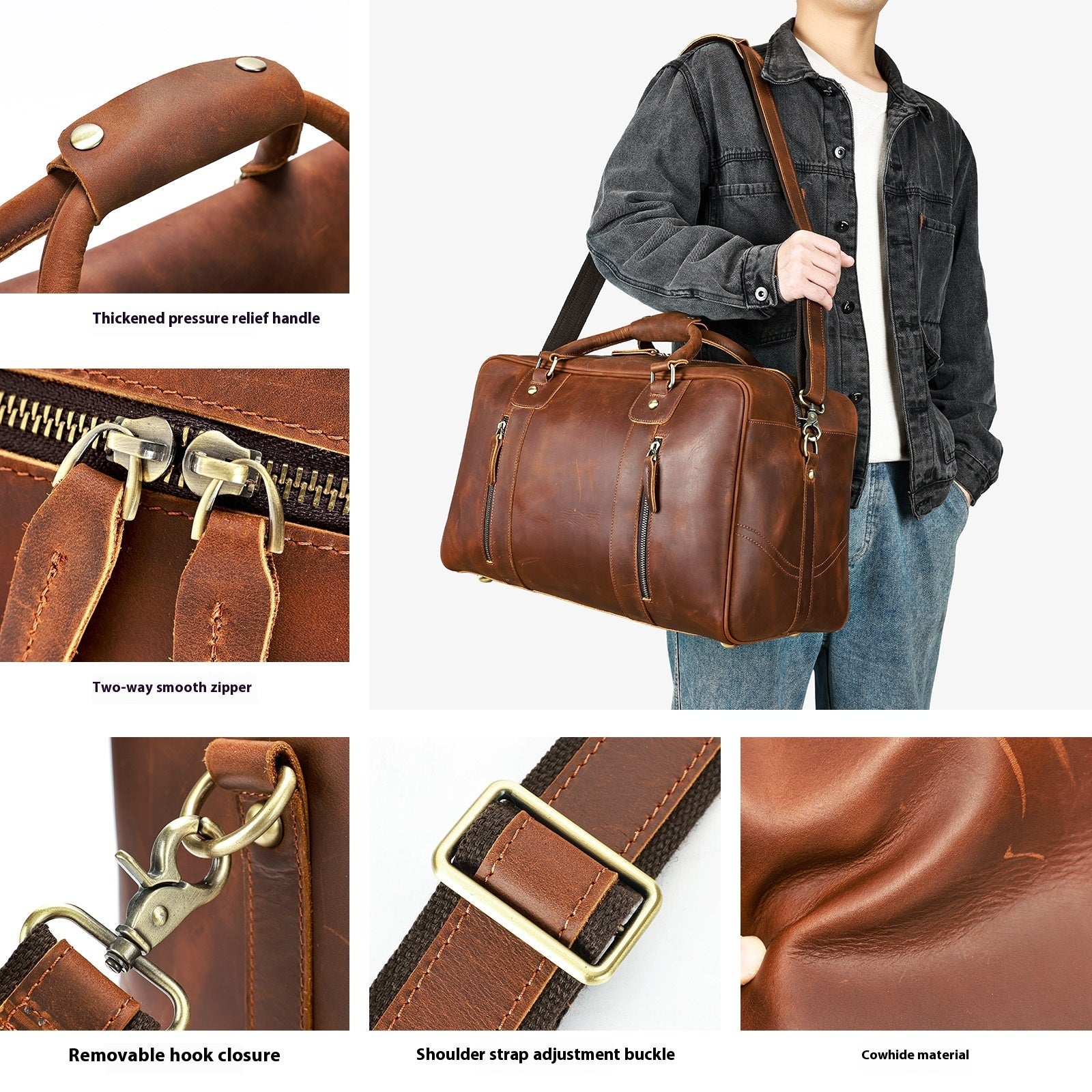 Sac de voyage rétro pour courtes distances, en cuir, pour homme