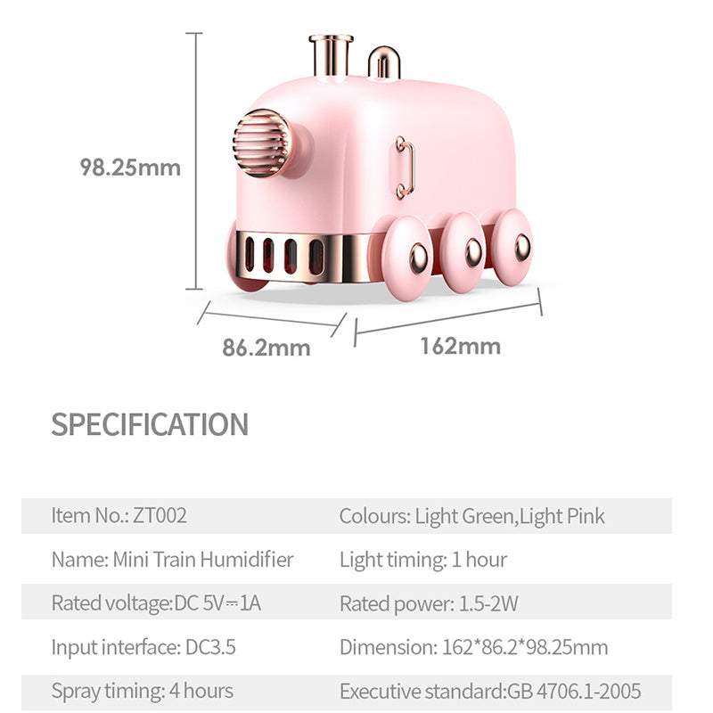 Petit humidificateur en forme de train, style rétro, silencieux, mini USB.