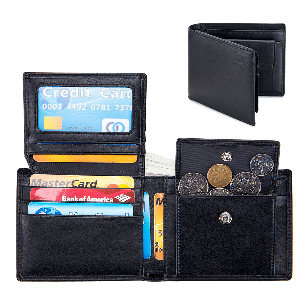 Portefeuille trifold en cuir de vachette doux pour hommes