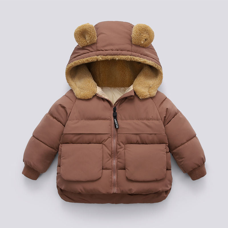 Blouson chaud à capuche courte et épaisse pour enfants pour l'automne et l'hiver