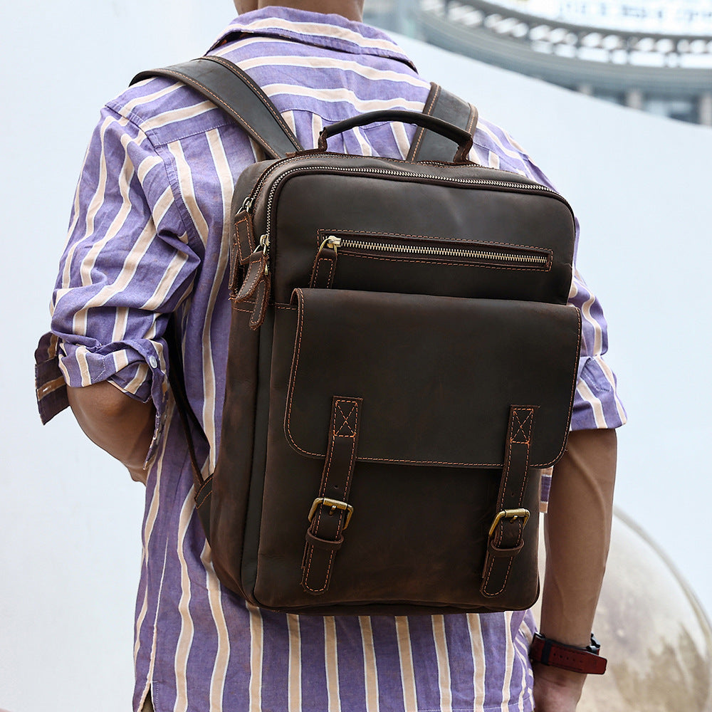 Sac à dos rétro en cuir Crazy Horse pour homme