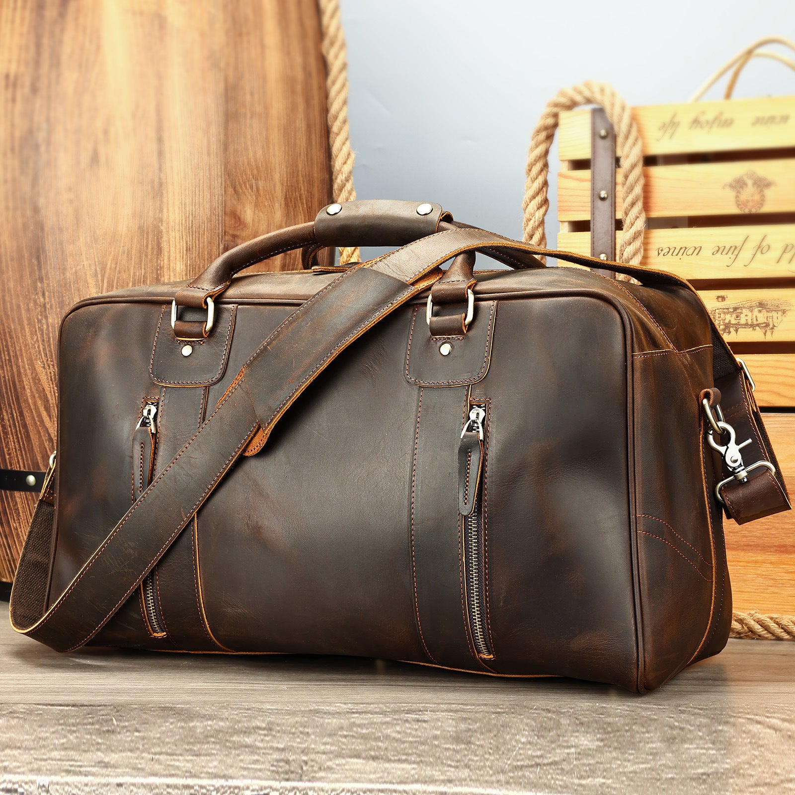 Sac de voyage rétro pour courtes distances, en cuir, pour homme