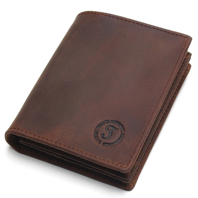 Portefeuille pour hommes en cuir véritable, court, vertical et anti-vol par balayage