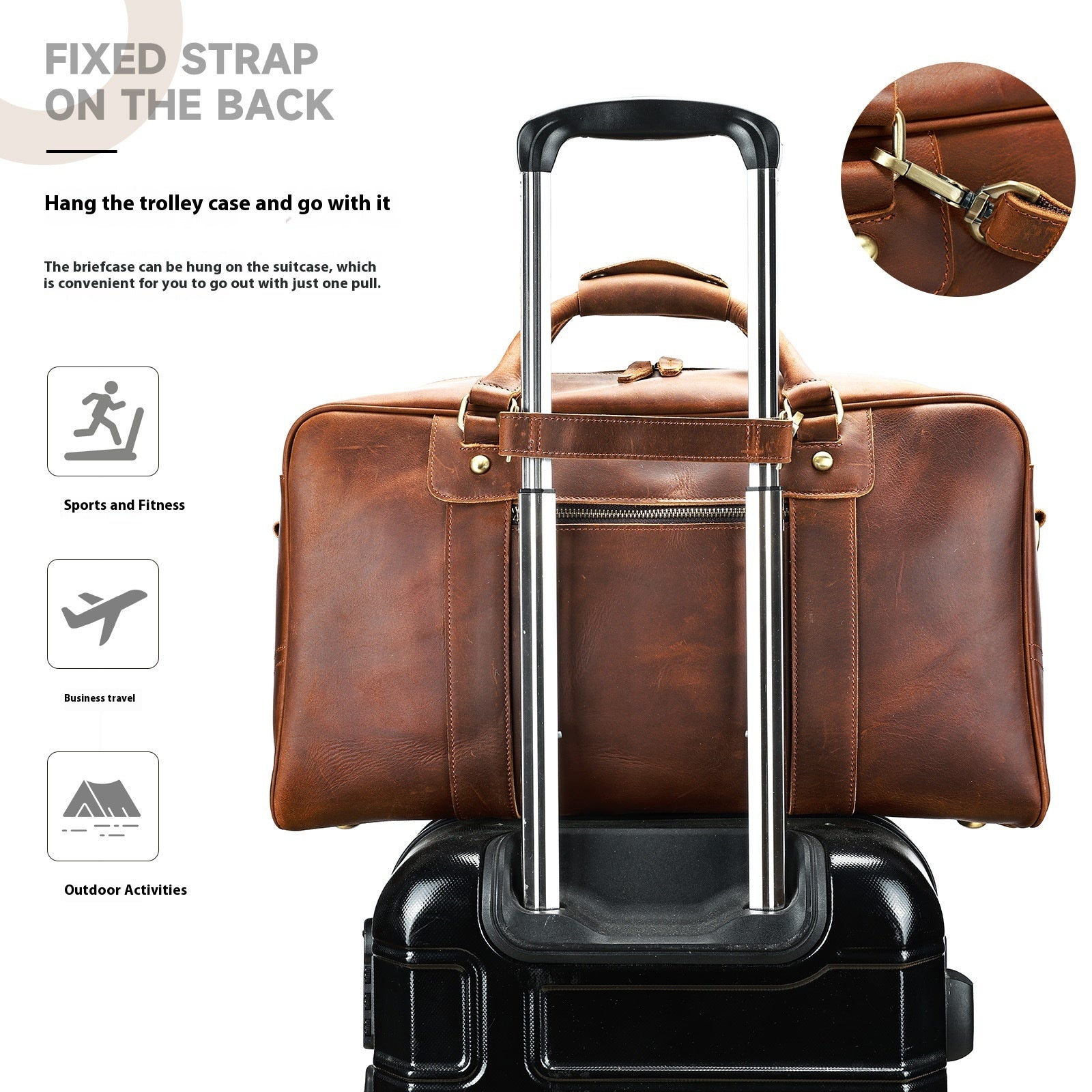 Sac de voyage rétro pour courtes distances, en cuir, pour homme