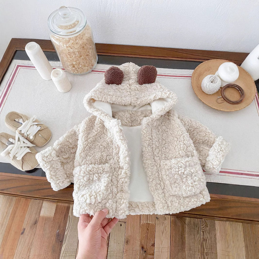 Manteau épais et chaud pour tout-petits avec oreilles d'ours en peluche