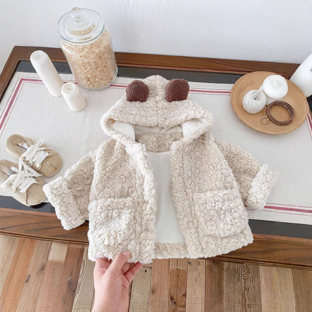 Manteau épais et chaud pour tout-petits avec oreilles d'ours en peluche